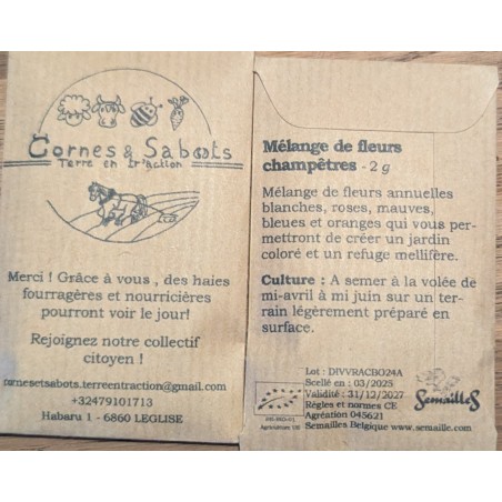 Mélange de fleurs champêtre, semences bio