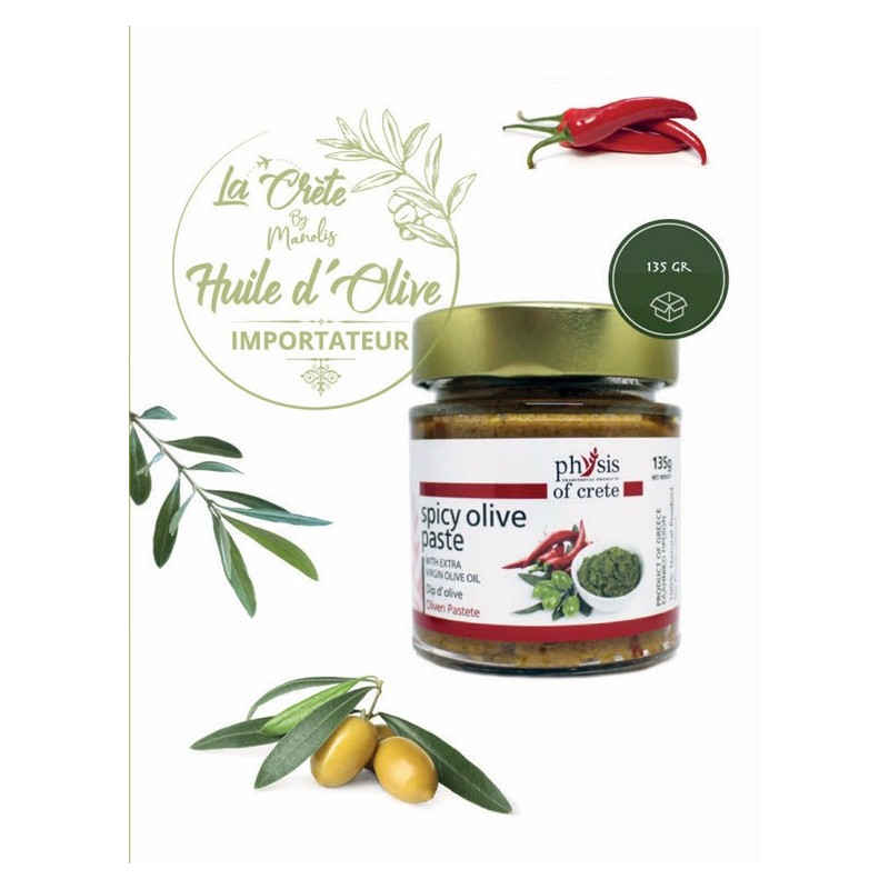 Tapenade d’Olive Verte Épicée ‘Physis of Crete 135gr’ – Une Fusion Audacieuse de Saveurs